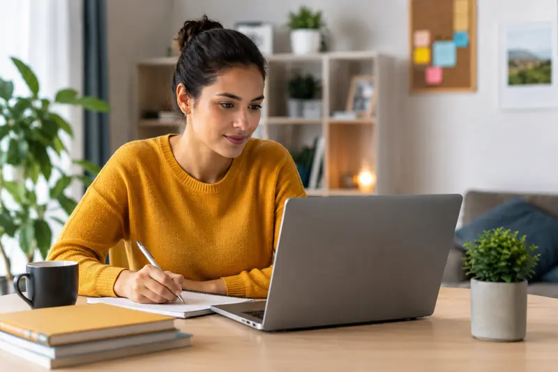 Estudiante de UCentral Virtual revisando opciones de matrícula con beneficio Colsubsidio desde su computador